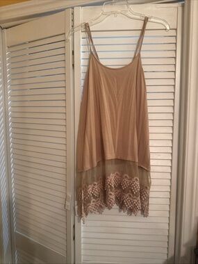 Beige Lace-Hem Chemise Slip with Sheer Trim shirt extender
